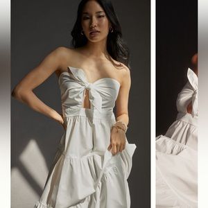 Anthropologie White Strapless Tie Front Midi Dress - Never Been Worn
